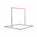 Professional pink and steel gymnastics high bar with wide stabilizing base on white background